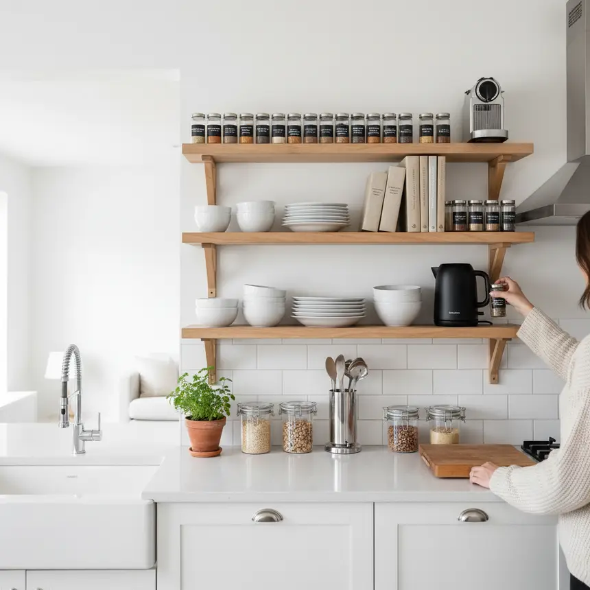 Organized kitchen shelves