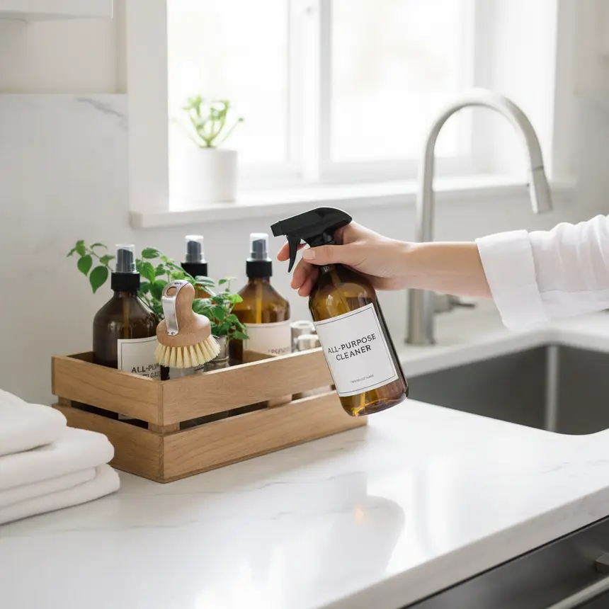 Organized kitchen cleaning supplies