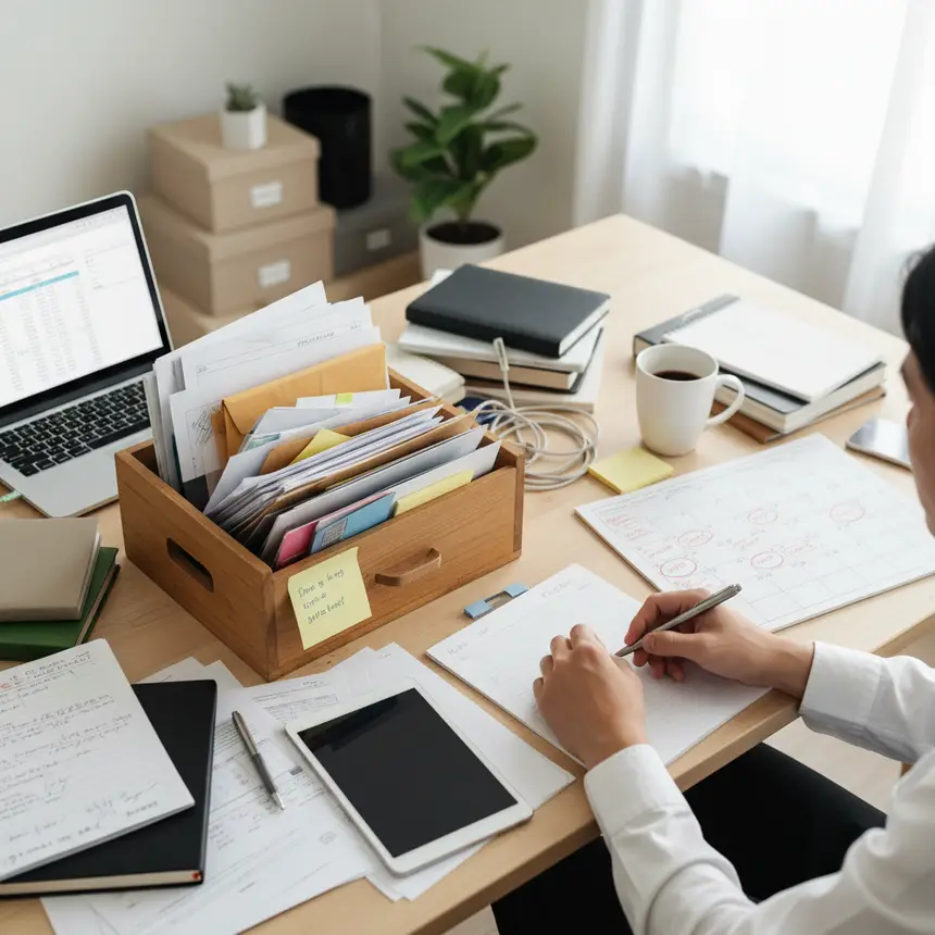 Busy schedule, cluttered desk