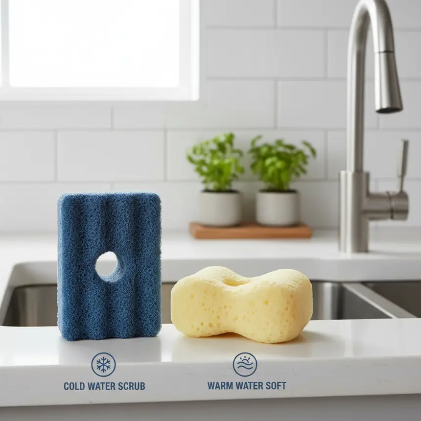 Cleaning sponge, water temperature texture