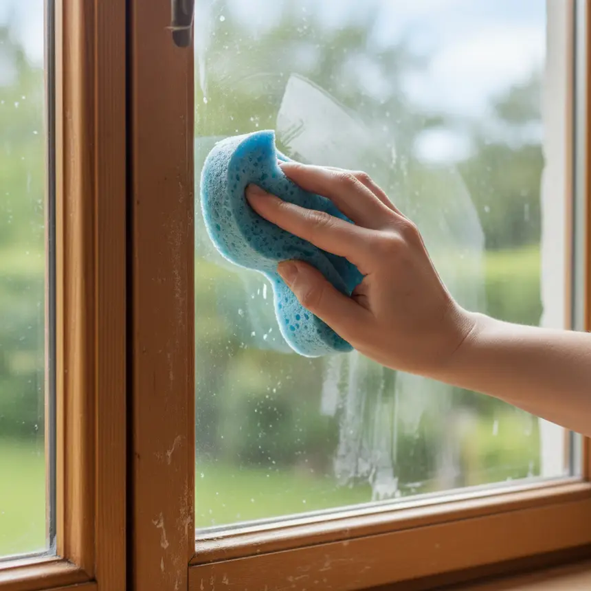 Wiping window sill, hand cleaning