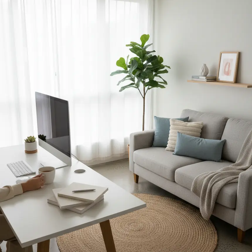 Organized studio apartment, clean living space