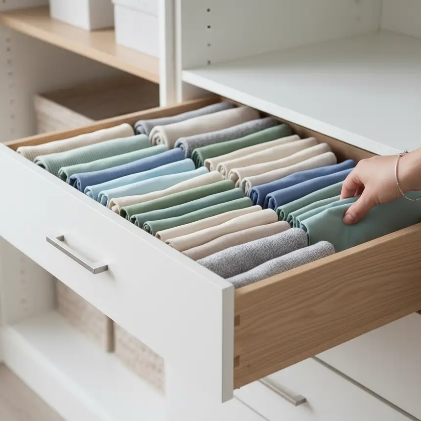Vertical storage wardrobe, folding clothes