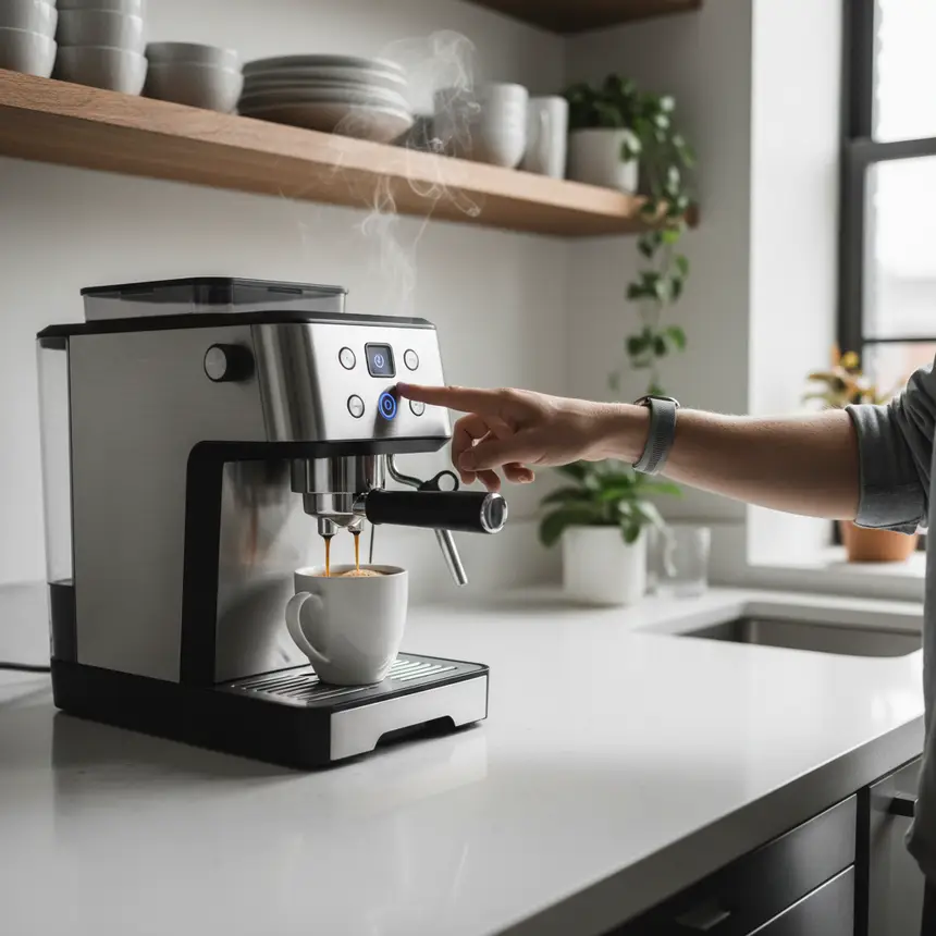 Sleek automatic coffee maker in a clean kitchen