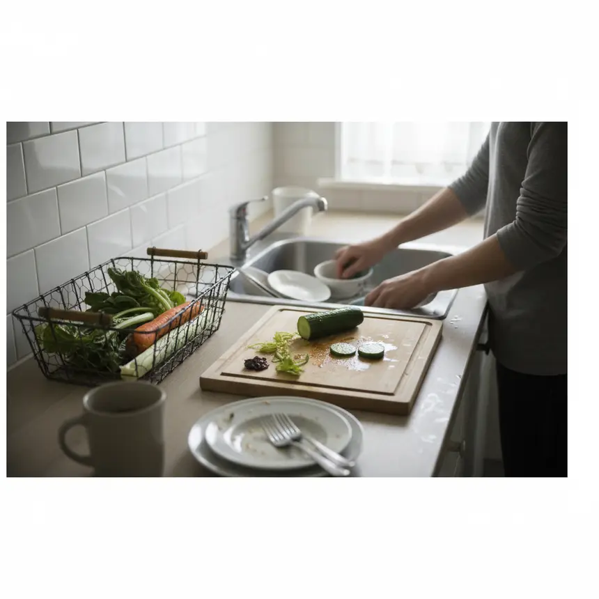 Cluttered kitchen counter