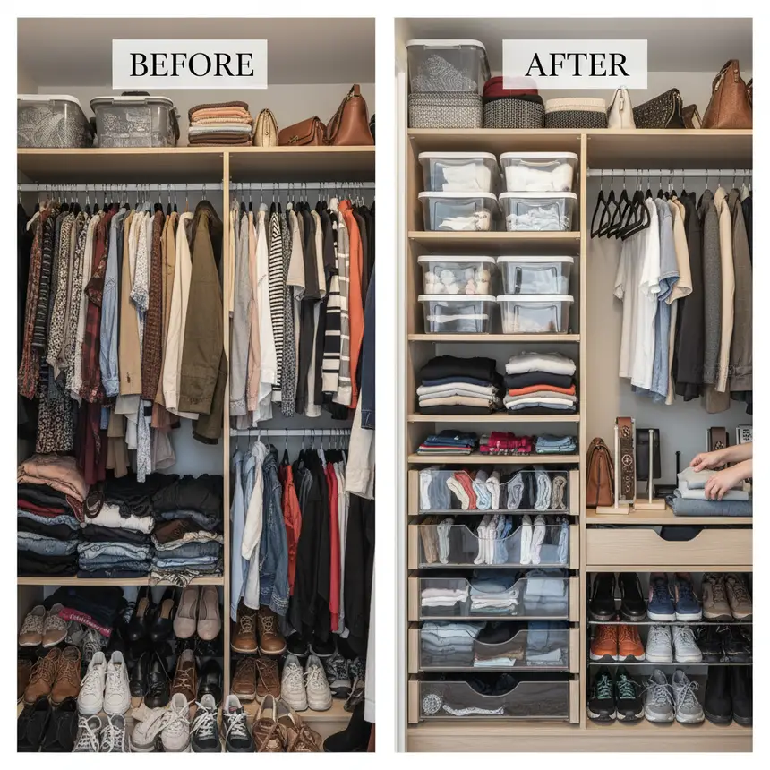 closet organization before after, storage solutions