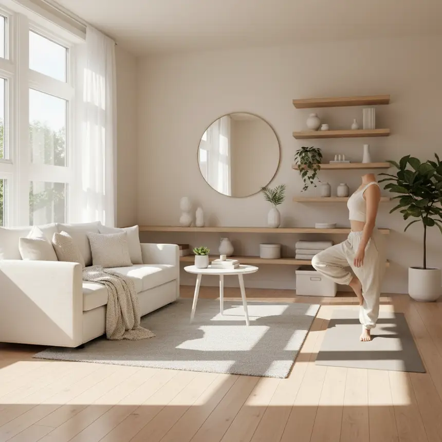 clean studio apartment, organized space