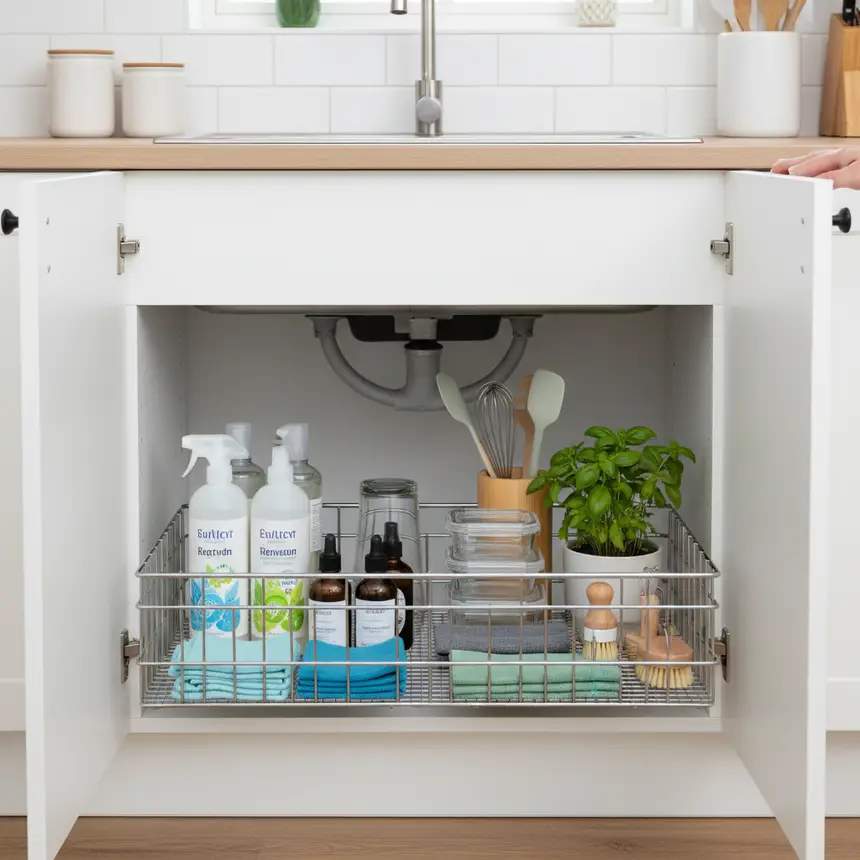 Organized under-sink cabinet