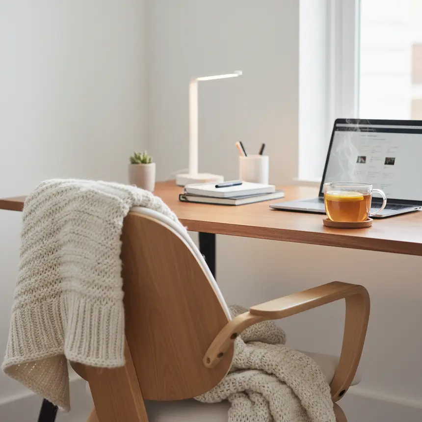 organized desk and cozy space