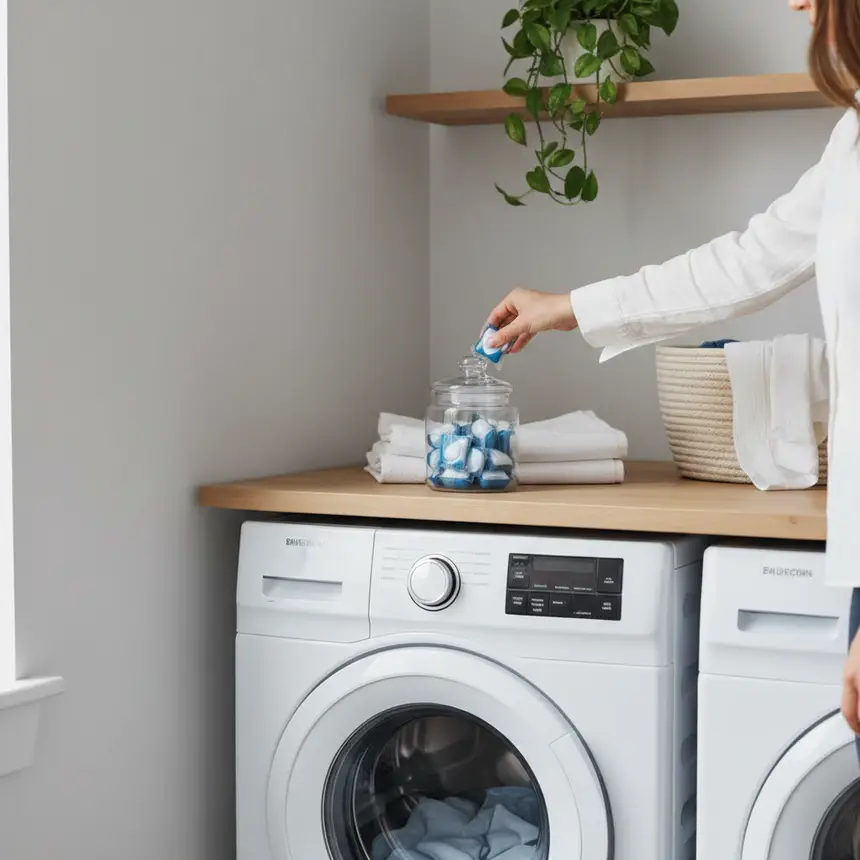 Neatly organized laundry supplies in a minimalist setting