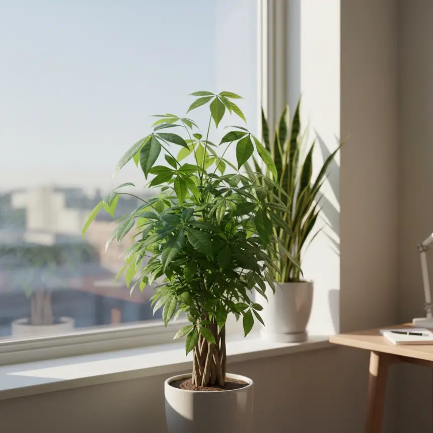 Green plant on windowsill