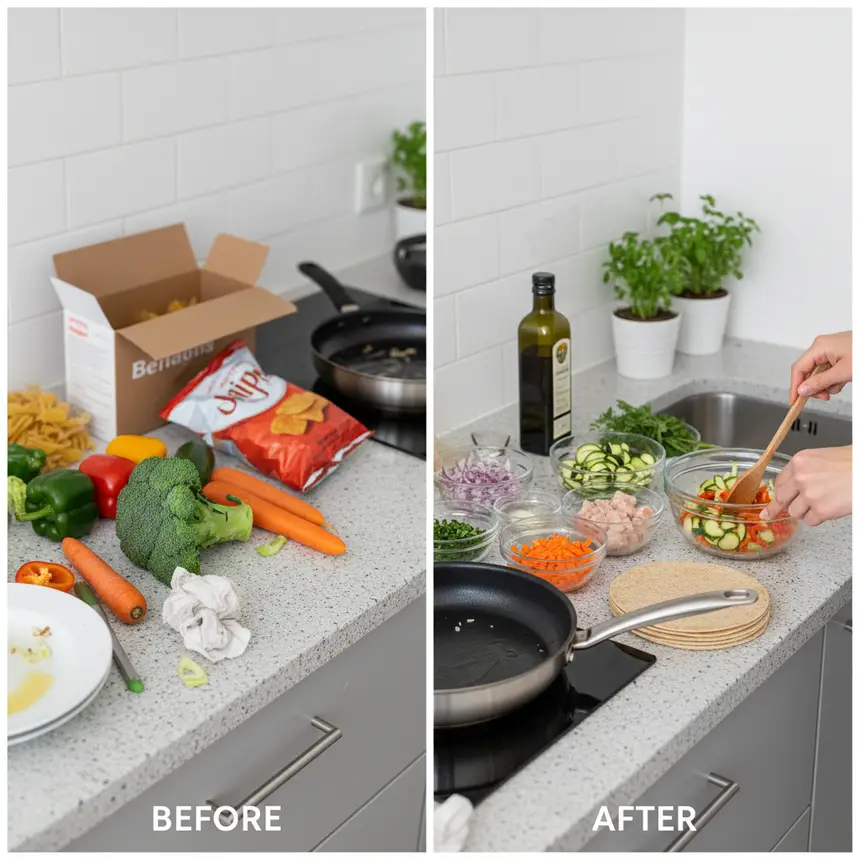 Before and after kitchen organization