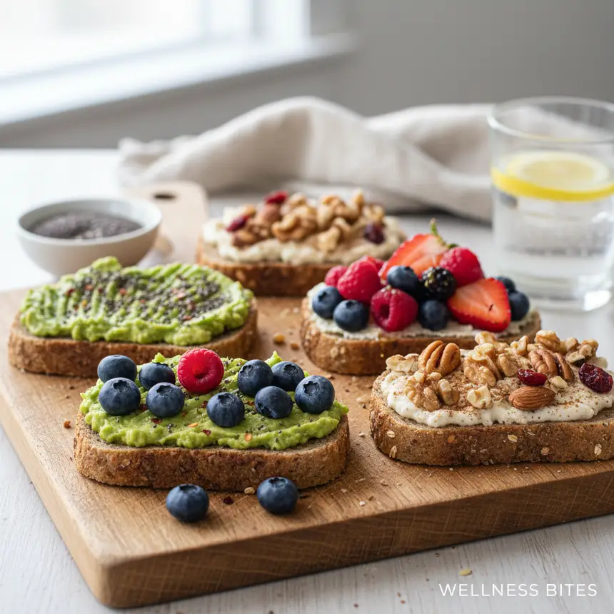 Whole grain bread, healthy toppings