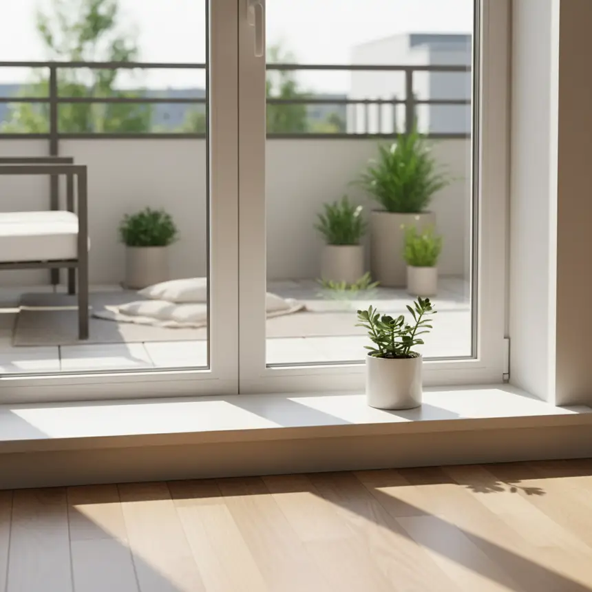 Clean window view, tidy balcony