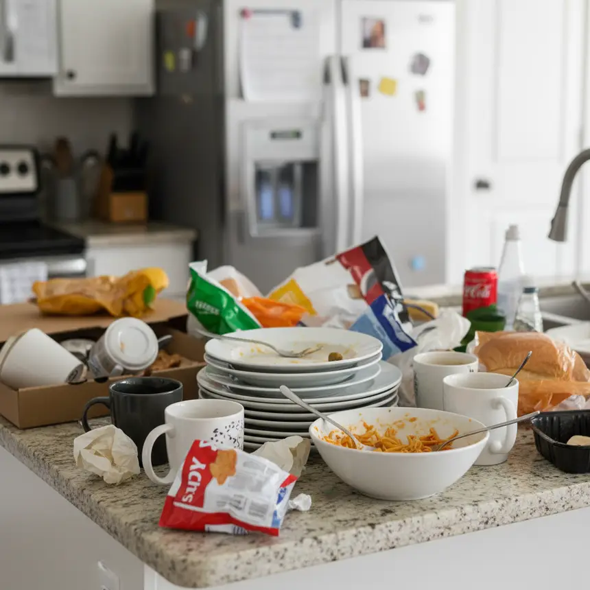 Messy small kitchen counter