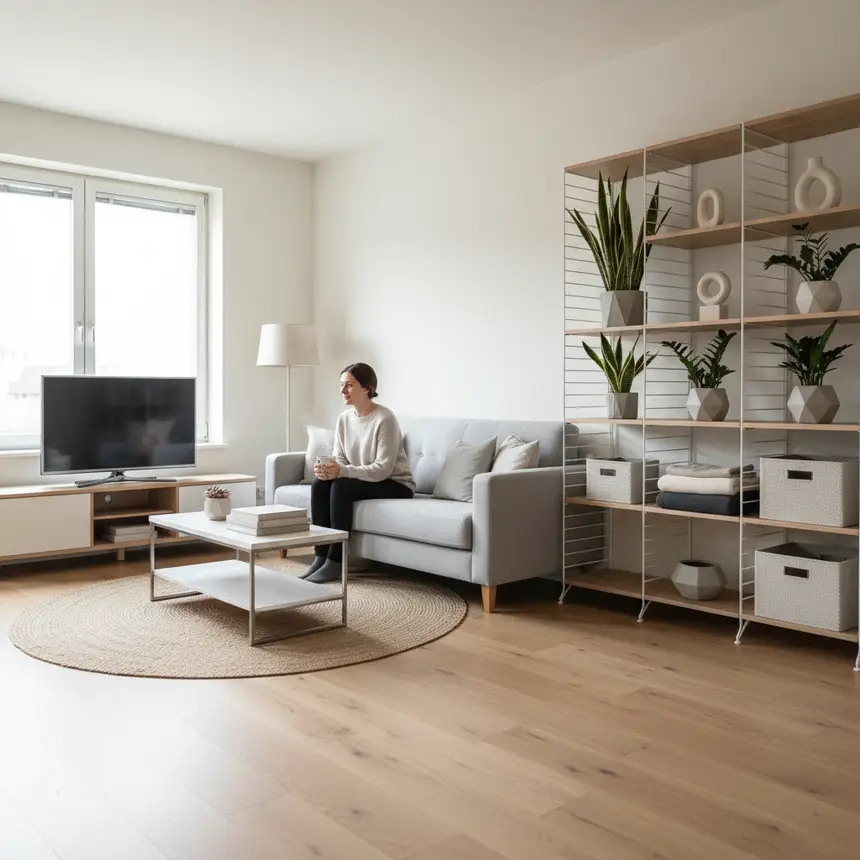 Organized solo apartment living room