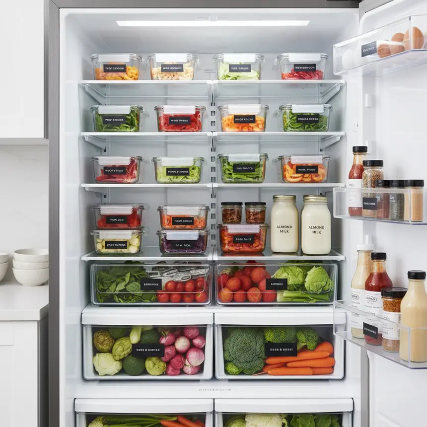 Organized refrigerator shelves