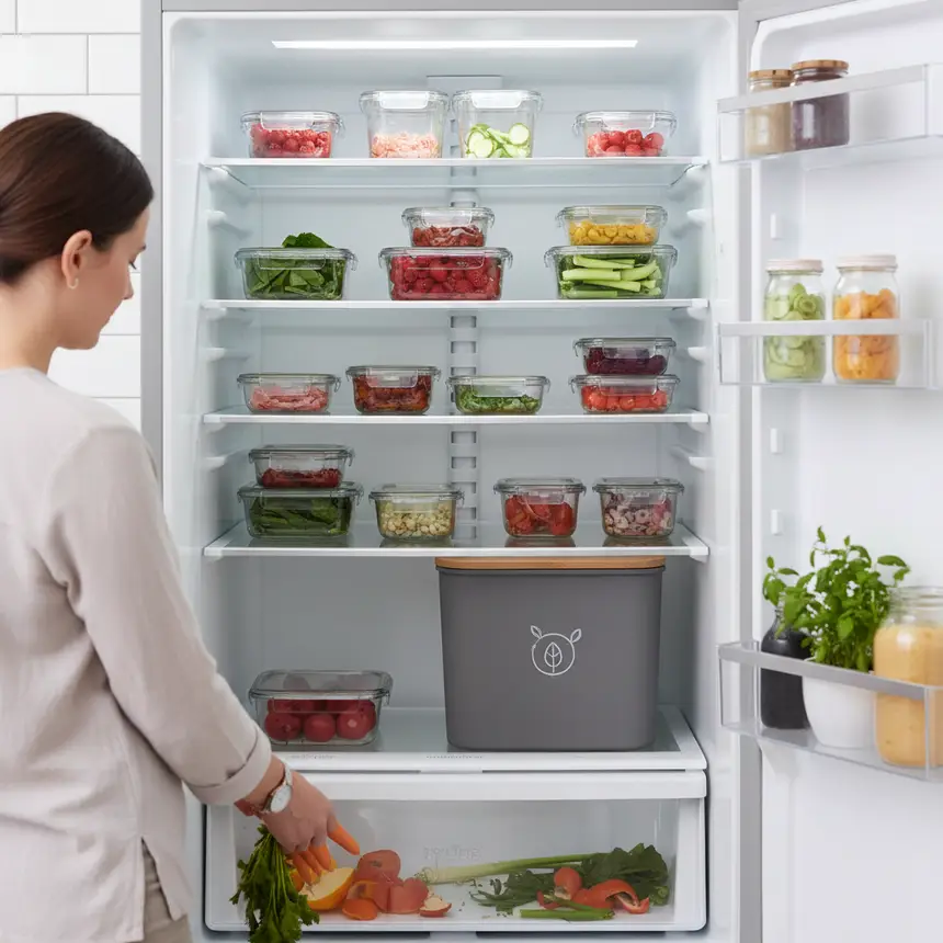 Organized food waste in fridge