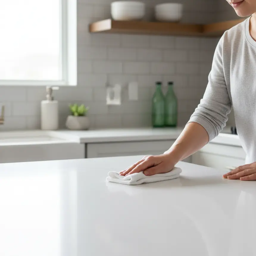 Person cleaning kitchen counter