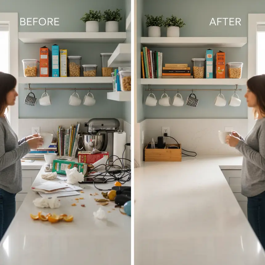 Before and after organized apartment