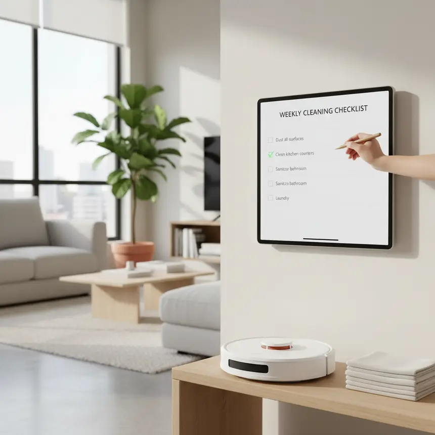 Clean routine setup, cleaning checklist, smart gadgets