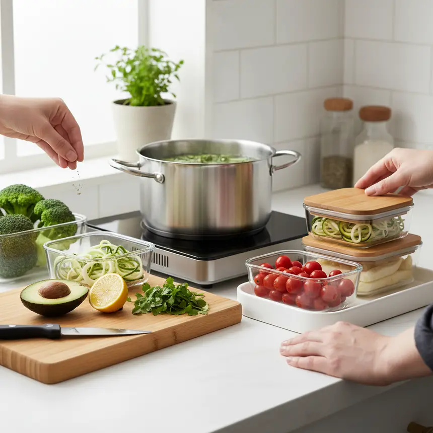 Organized kitchen, ingredient prep