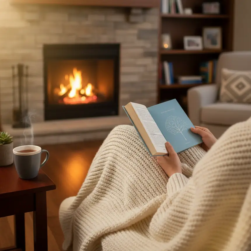 Relaxing at home, cozy winter evening