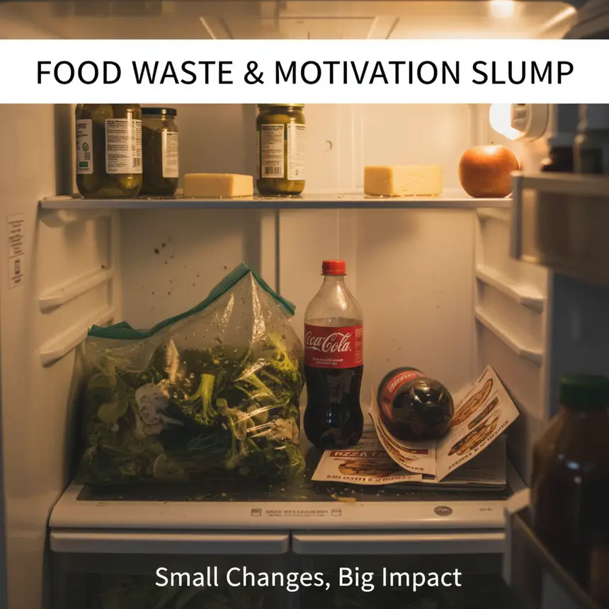 Rotting vegetables in fridge, food waste, cooking burden