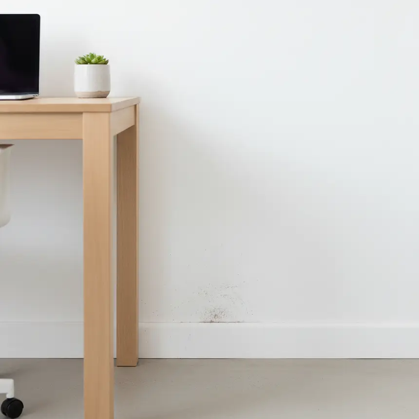 wall stain, foot scuff marks