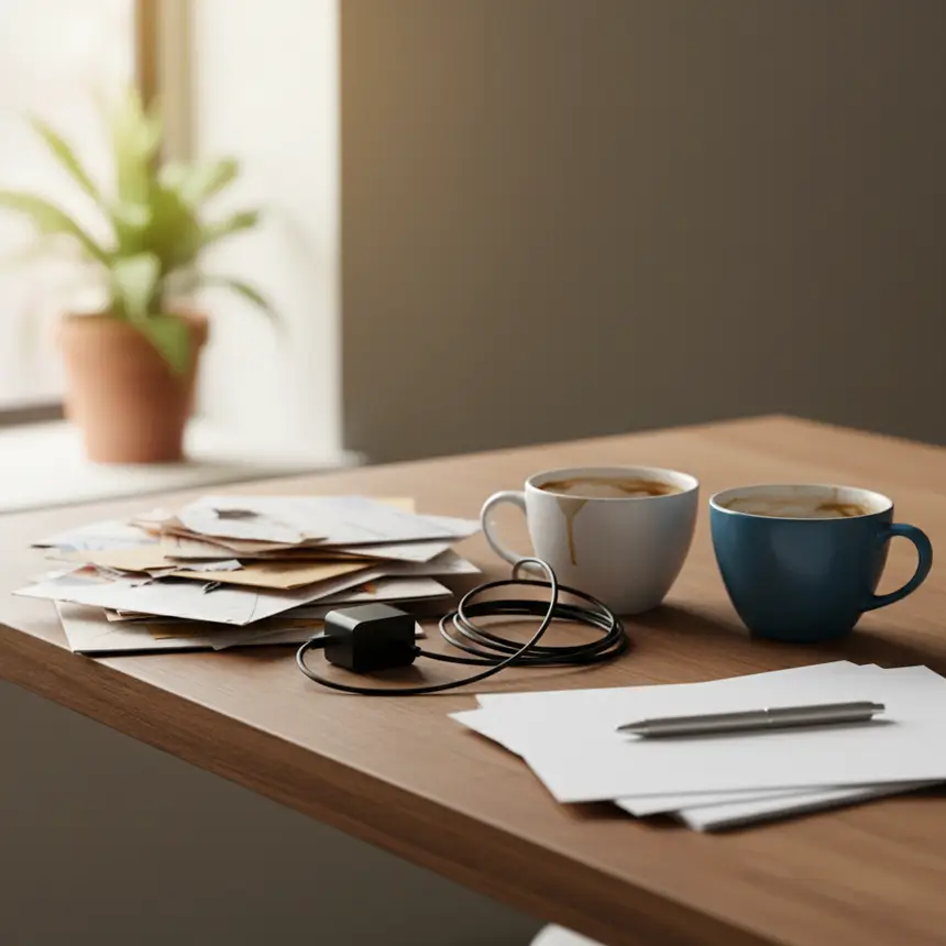 Cluttered kitchen countertop