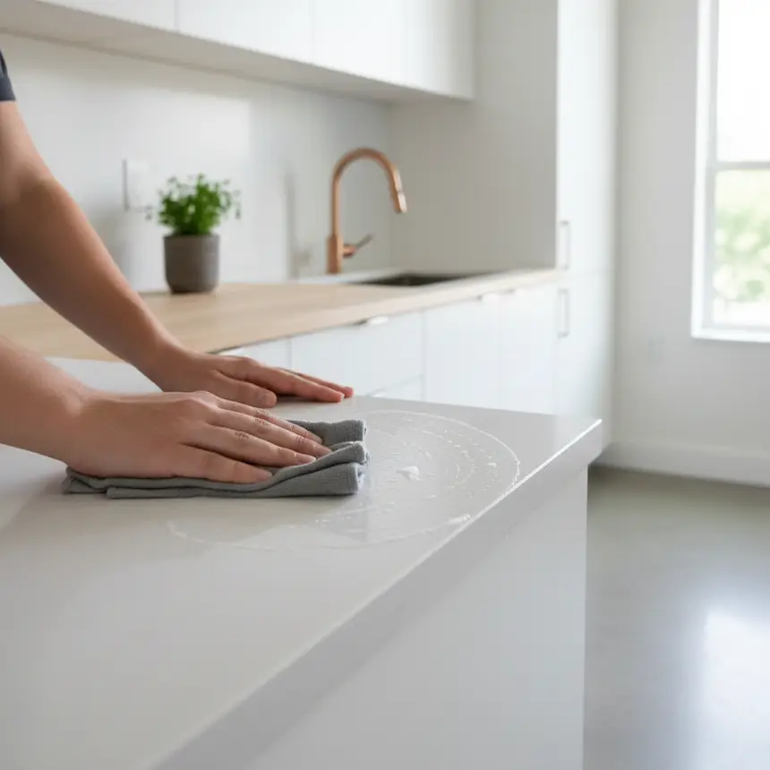 Hands cleaning kitchen surface