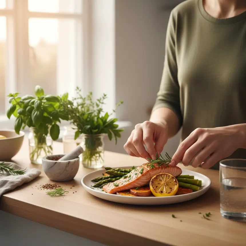 Cozy kitchen, cooking hands