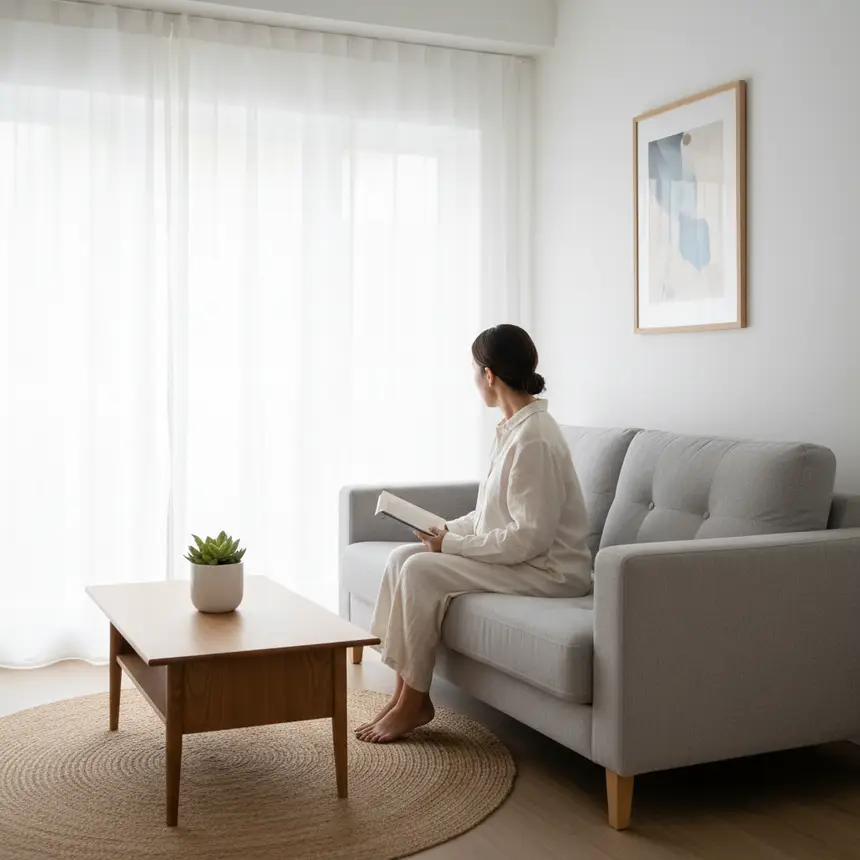 Relaxing in a minimalist living room