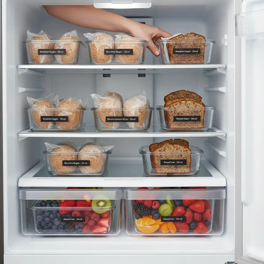 Organized freezer, breakfast prep