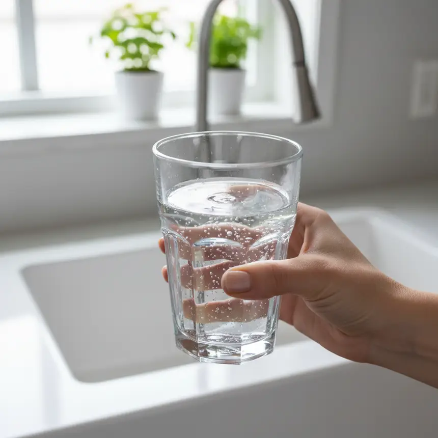 Clean glass cup, fresh water