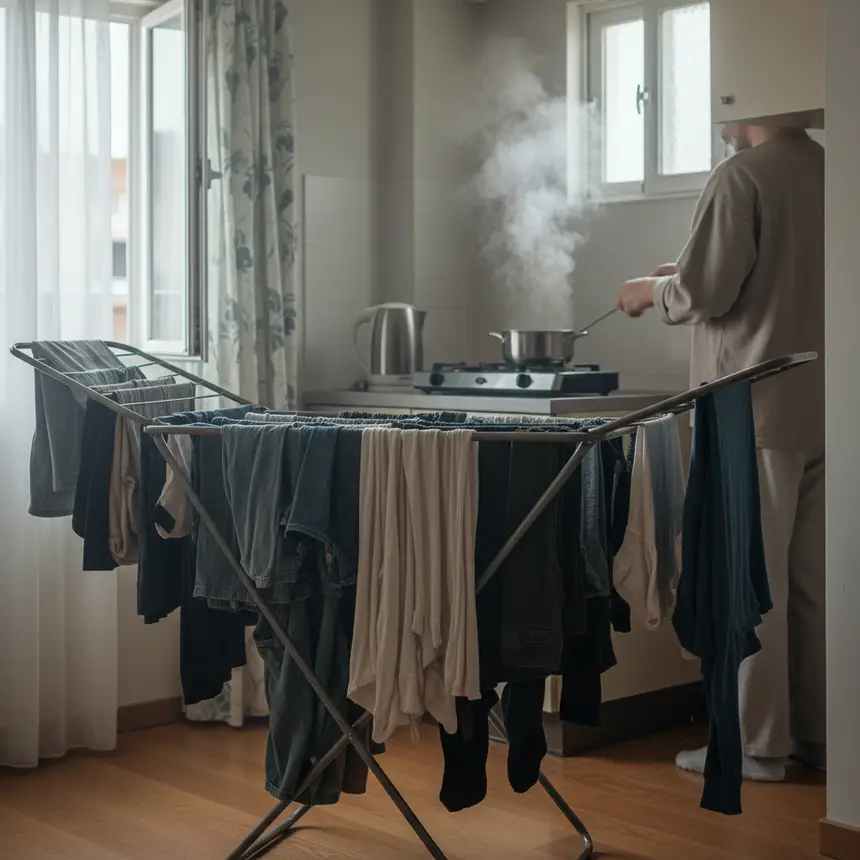 poorly ventilated drying laundry indoors