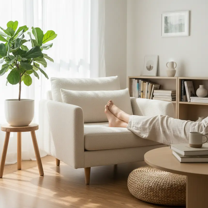 Organized peaceful living room