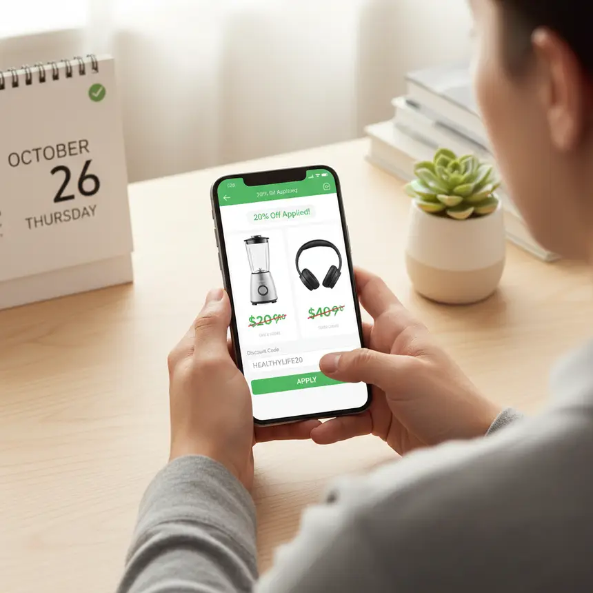 smartphone shopping app, discount coupon screen
