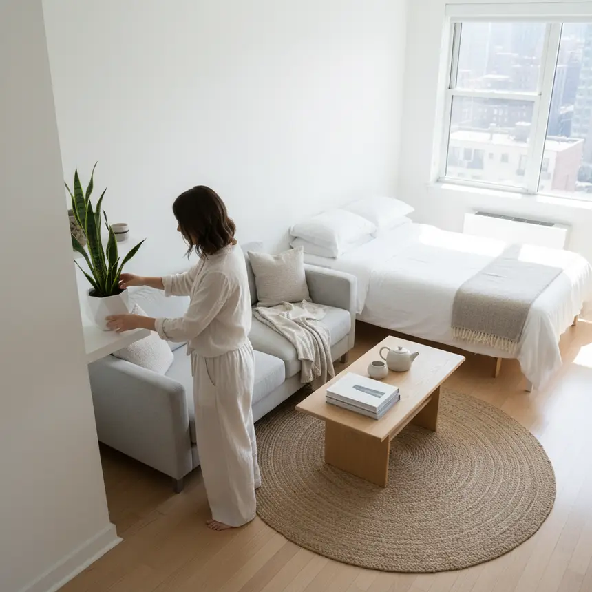 Organized studio apartment, clean living
