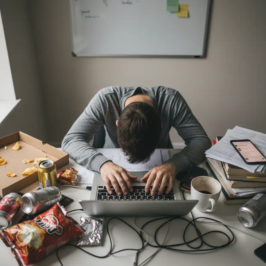 tired person at desk