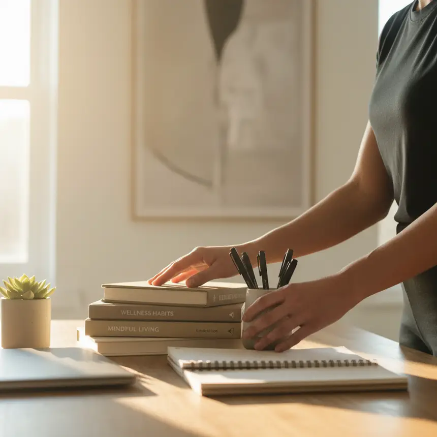 hands organizing a desk