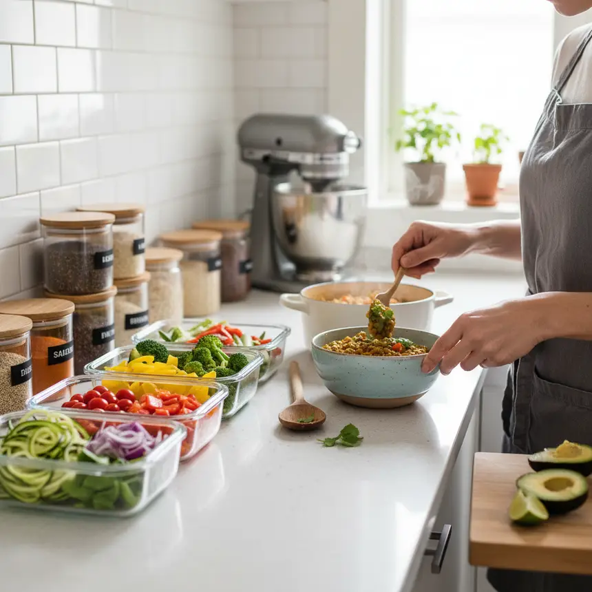 organized kitchen counter healthy food