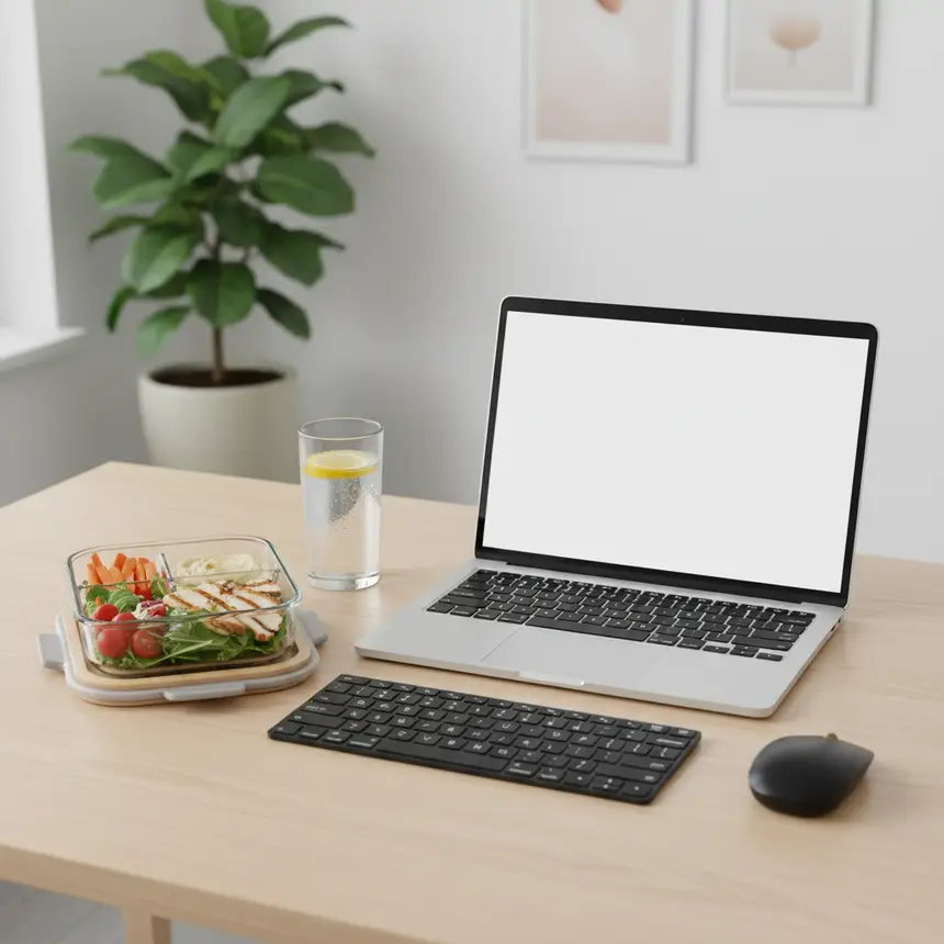 Healthy lunch on a work desk